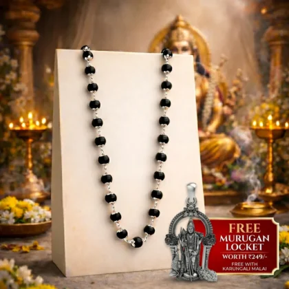 Karungali Silver Cap Malai - Certified ( Free Locket )